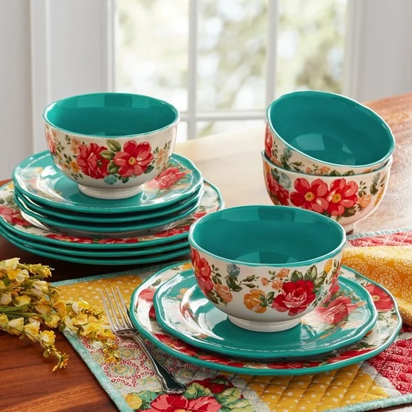 The Pioneer Woman Other - 2018 🌺 New The Pioneer Woman Vintage Floral 12-Piece Dinnerware Set, Teal Blue